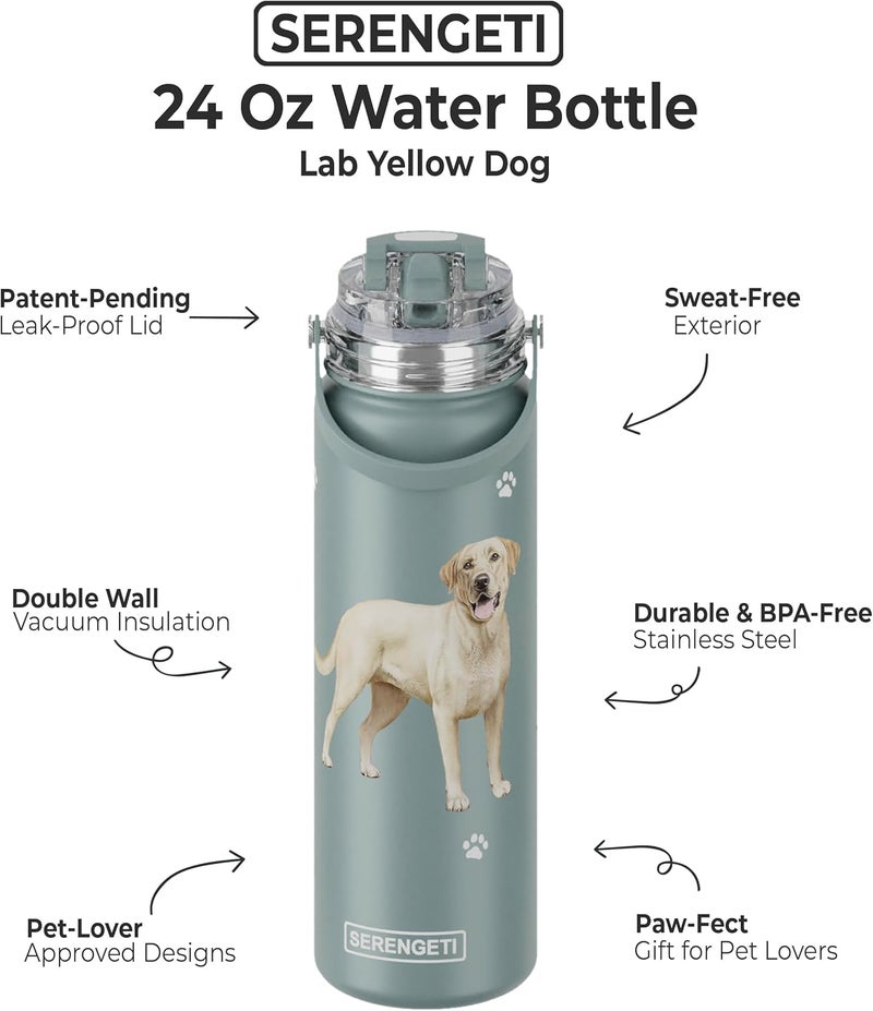 ES Pets SERENGETI 24 Oz Water Bottle Stainless Steel with Spill Proof Lid - Double walled Vacuum Insulated water flask - Realistic 3D Print of your favorite dog (Labrador Yellow) - Image 1